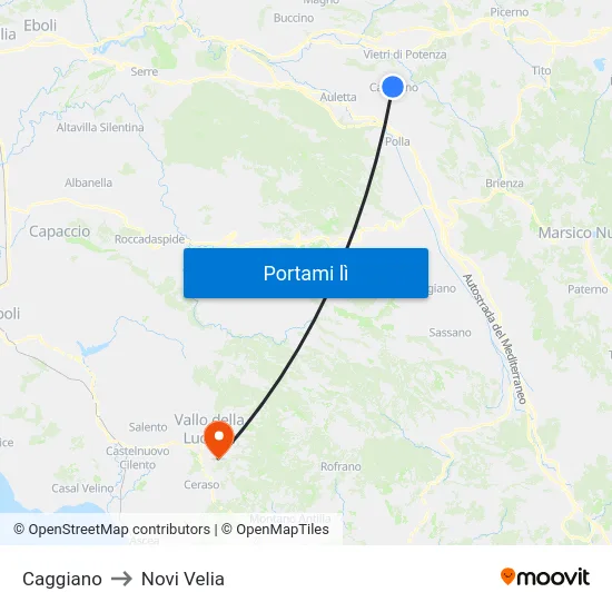 Caggiano to Novi Velia map