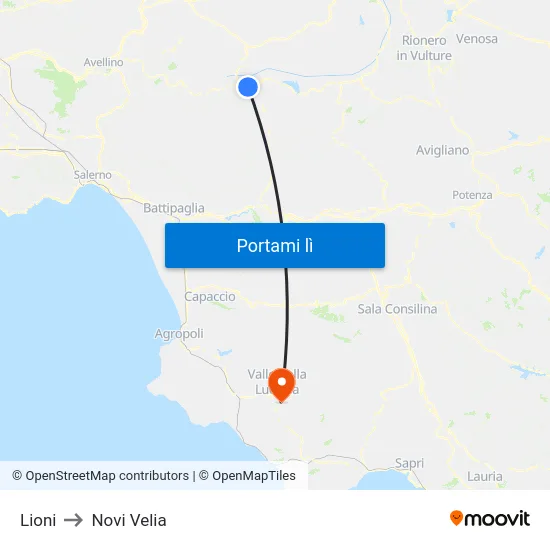 Lioni to Novi Velia map
