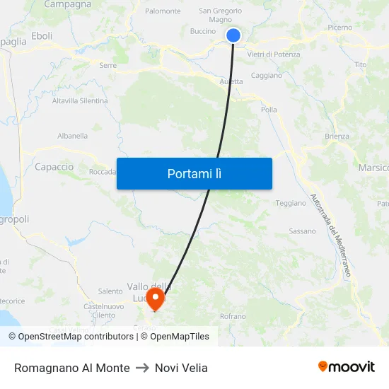 Romagnano Al Monte to Novi Velia map