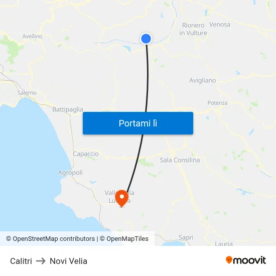 Calitri to Novi Velia map