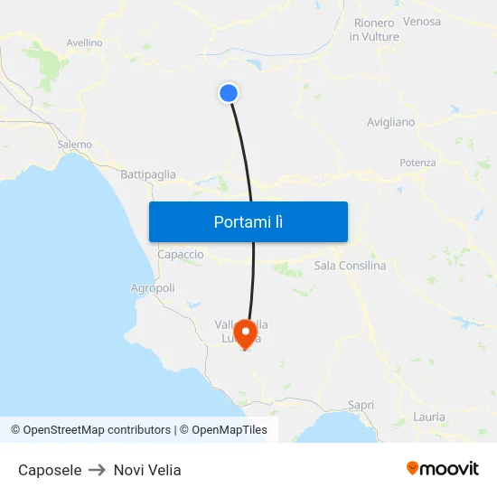 Caposele to Novi Velia map