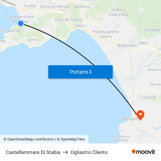 Castellammare Di Stabia to Ogliastro Cilento map