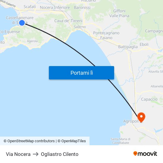 Via Nocera to Ogliastro Cilento map