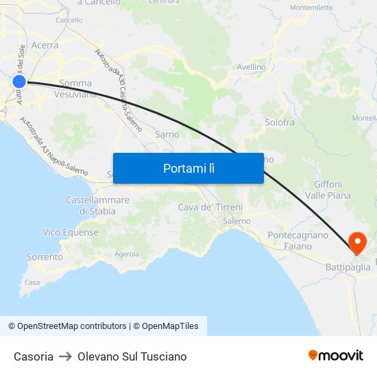 Casoria to Olevano Sul Tusciano map
