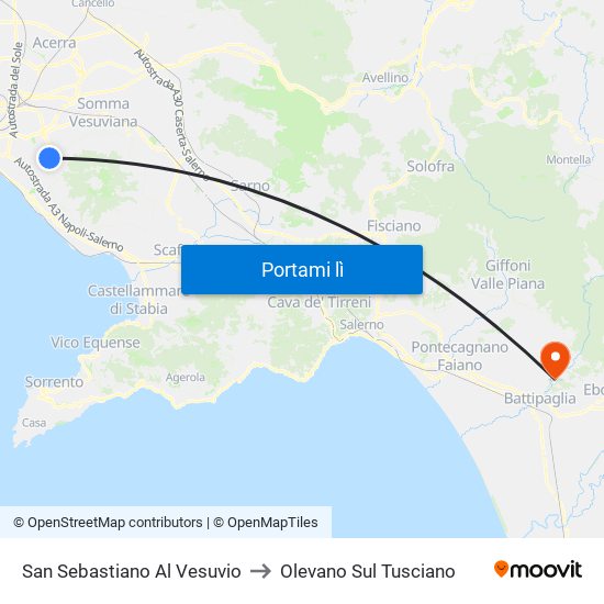 San Sebastiano Al Vesuvio to Olevano Sul Tusciano map