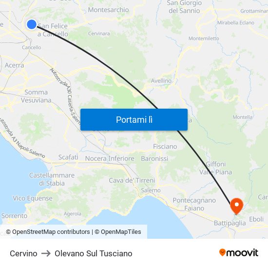 Cervino to Olevano Sul Tusciano map