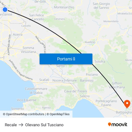 Recale to Olevano Sul Tusciano map
