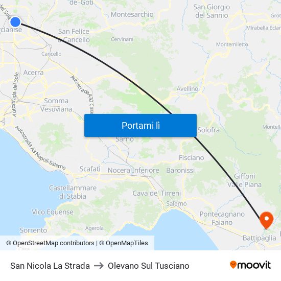 San Nicola La Strada to Olevano Sul Tusciano map