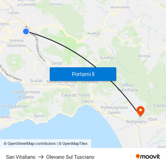 San Vitaliano to Olevano Sul Tusciano map