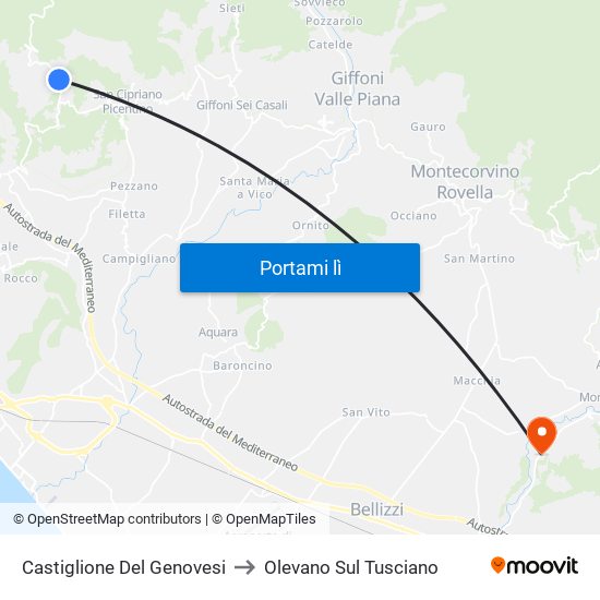 Castiglione Del Genovesi to Olevano Sul Tusciano map