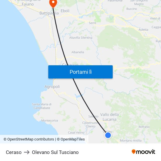 Ceraso to Olevano Sul Tusciano map