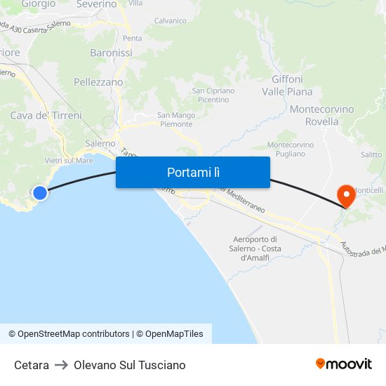 Cetara to Olevano Sul Tusciano map