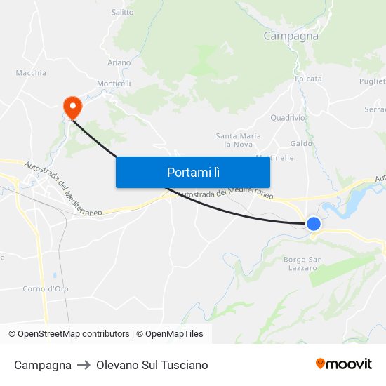 Campagna to Olevano Sul Tusciano map