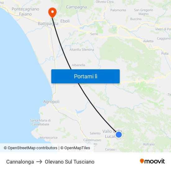 Cannalonga to Olevano Sul Tusciano map