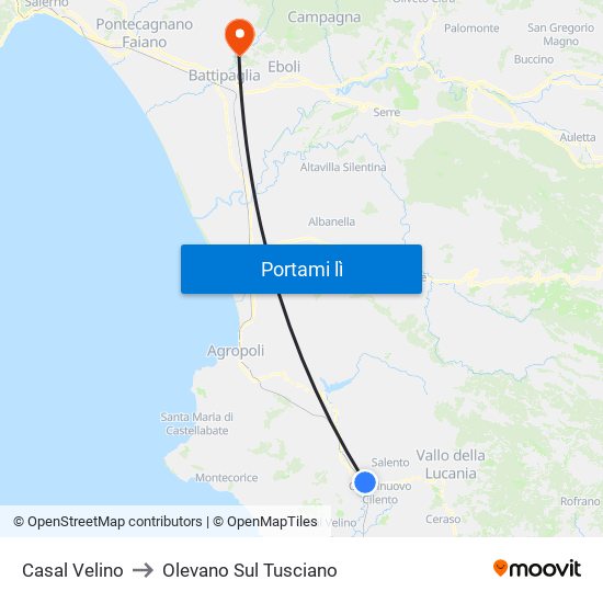 Casal Velino to Olevano Sul Tusciano map
