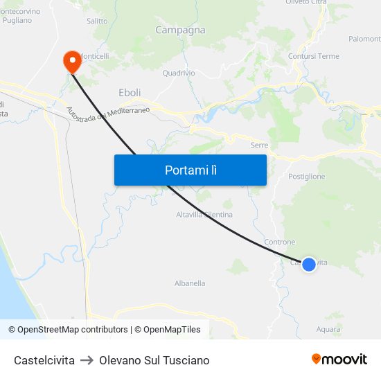 Castelcivita to Olevano Sul Tusciano map