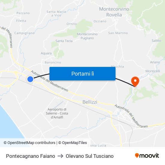 Pontecagnano Faiano to Olevano Sul Tusciano map