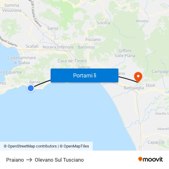 Praiano to Olevano Sul Tusciano map