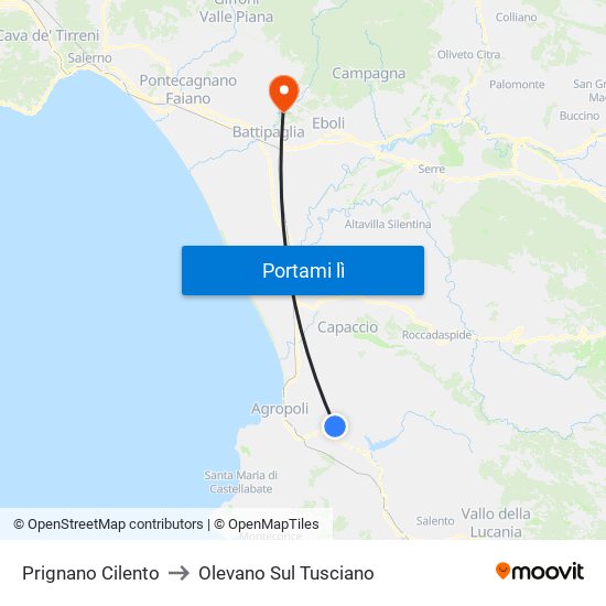 Prignano Cilento to Olevano Sul Tusciano map