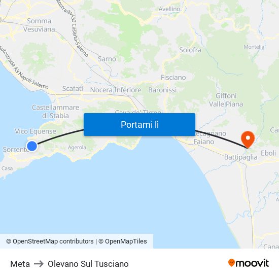 Meta to Olevano Sul Tusciano map