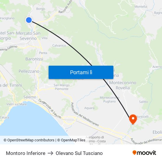 Montoro Inferiore to Olevano Sul Tusciano map