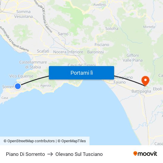 Piano Di Sorrento to Olevano Sul Tusciano map