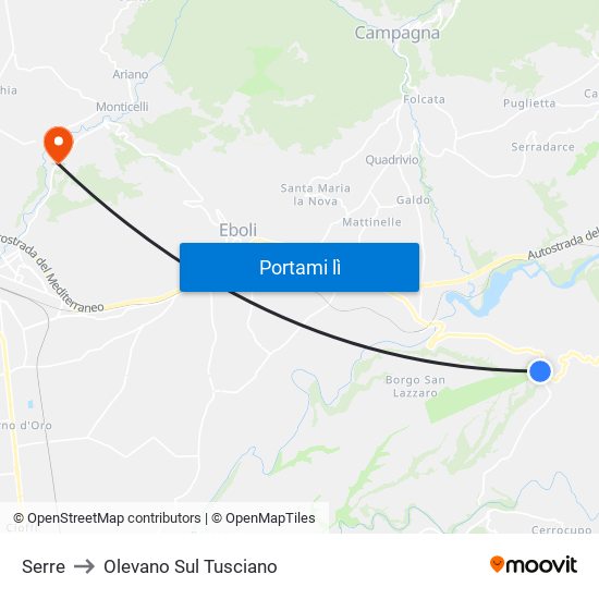Serre to Olevano Sul Tusciano map