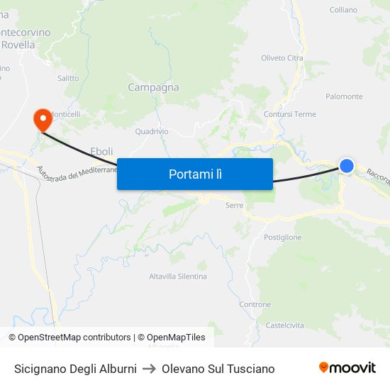 Sicignano Degli Alburni to Olevano Sul Tusciano map