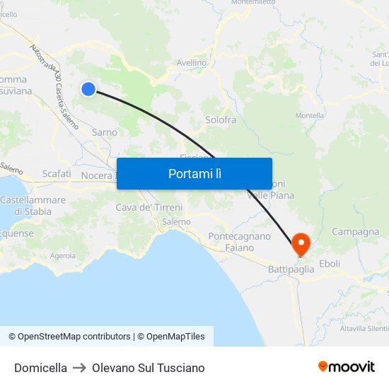 Domicella to Olevano Sul Tusciano map