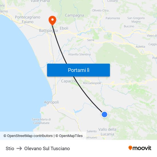 Stio to Olevano Sul Tusciano map