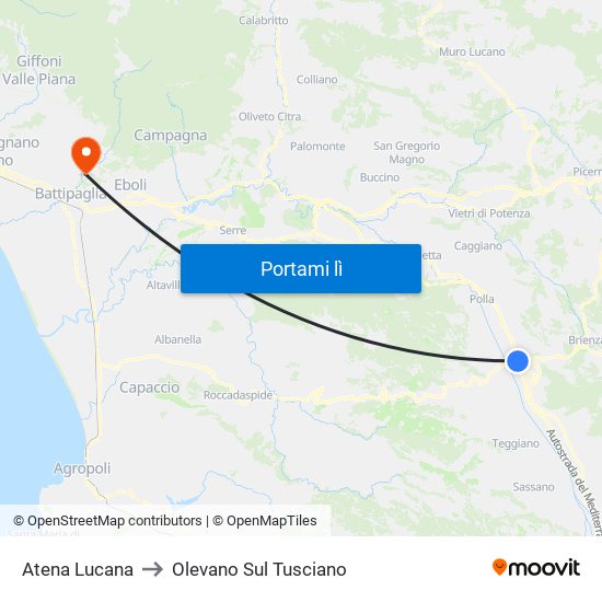 Atena Lucana to Olevano Sul Tusciano map