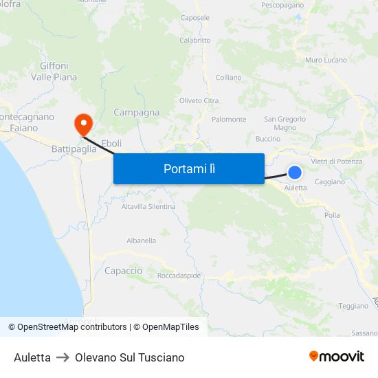 Auletta to Olevano Sul Tusciano map