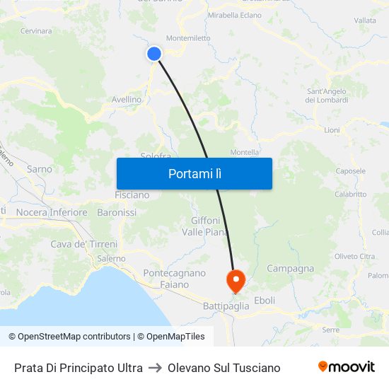 Prata Di Principato Ultra to Olevano Sul Tusciano map