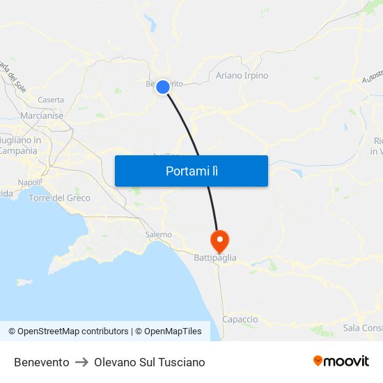 Benevento to Olevano Sul Tusciano map