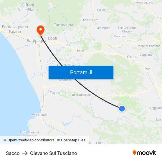 Sacco to Olevano Sul Tusciano map
