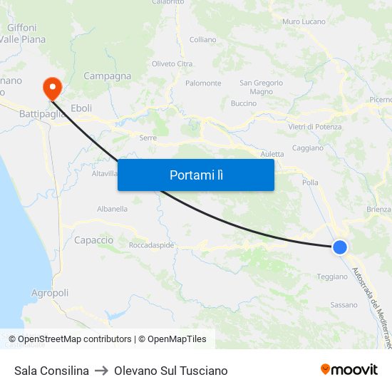 Sala Consilina to Olevano Sul Tusciano map
