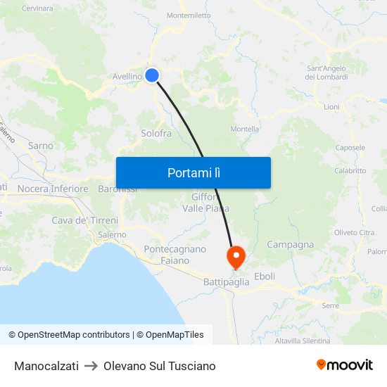 Manocalzati to Olevano Sul Tusciano map