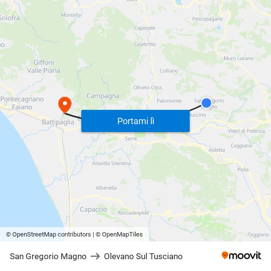 San Gregorio Magno to Olevano Sul Tusciano map