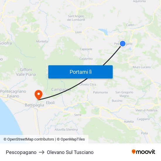 Pescopagano to Olevano Sul Tusciano map