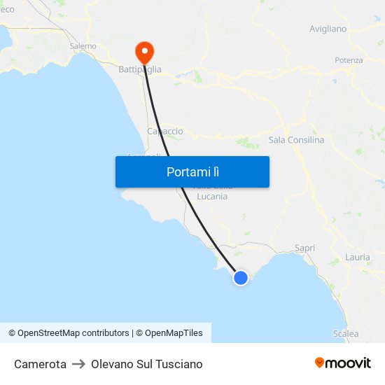 Camerota to Olevano Sul Tusciano map