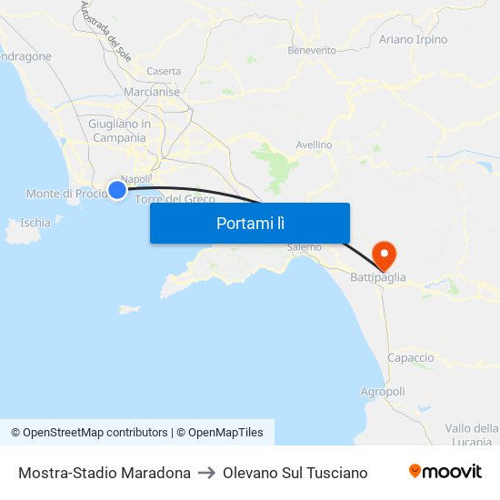 Mostra-Stadio Maradona to Olevano Sul Tusciano map