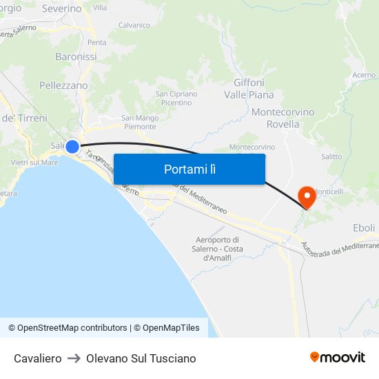 Cavaliero to Olevano Sul Tusciano map
