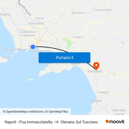 Napoli - P.za Immacolatella to Olevano Sul Tusciano map