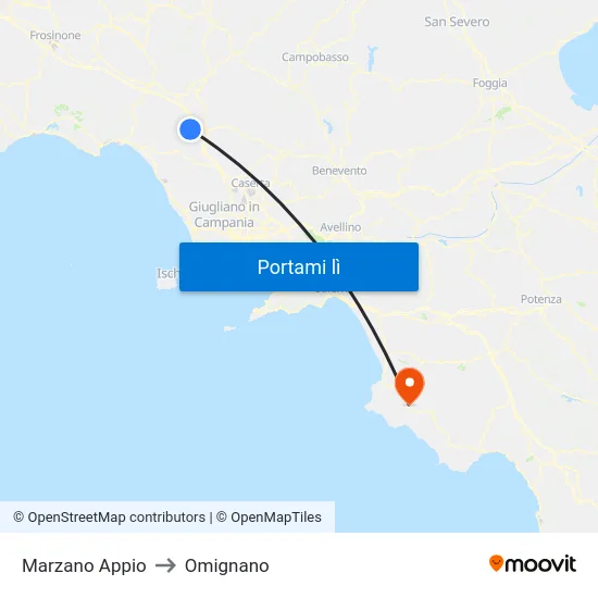 Marzano Appio to Omignano map