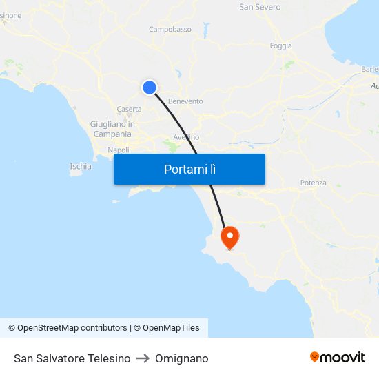 San Salvatore Telesino to Omignano map