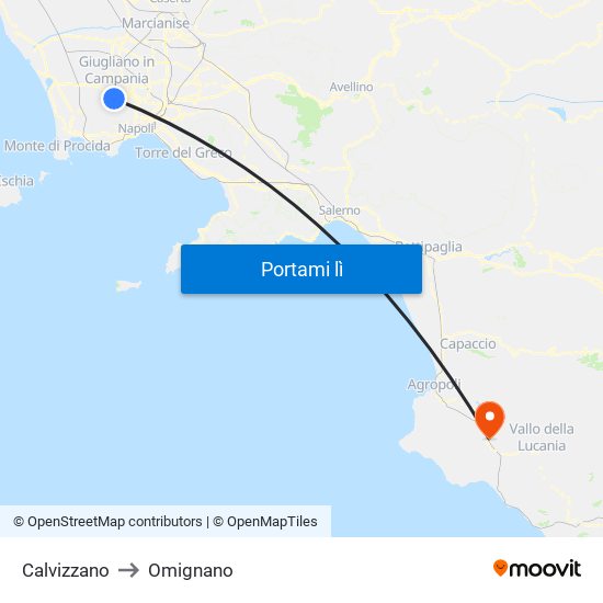 Calvizzano to Omignano map