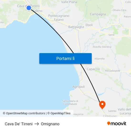 Cava De' Tirreni to Omignano map