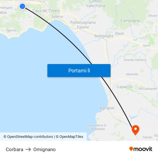 Corbara to Omignano map