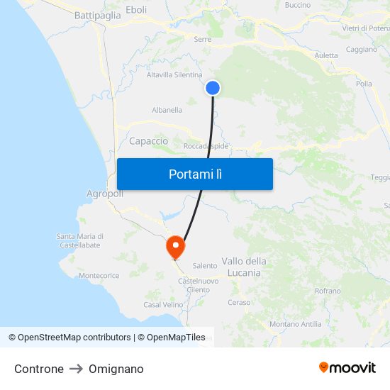 Controne to Omignano map