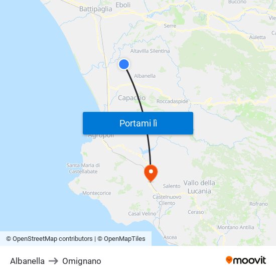 Albanella to Omignano map